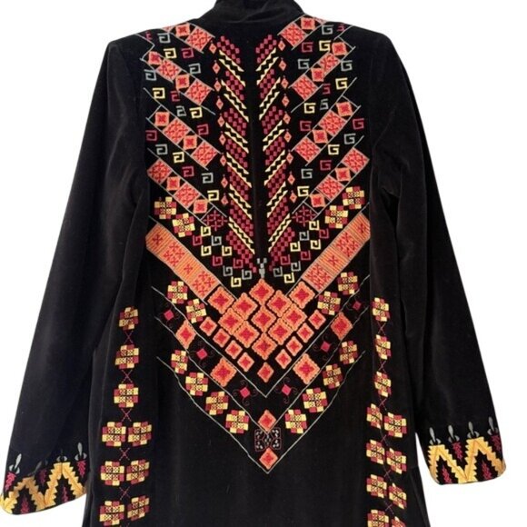 Vintage Black Cotton Velvet Blazer with Embroidered Back & Sleeves - Picture 3 of 9